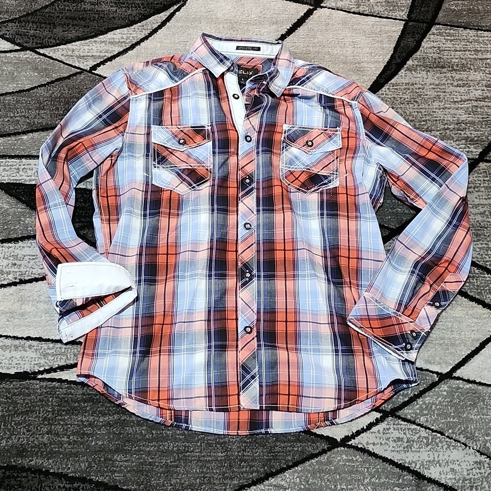 HELIX ATHLETIC FIT PLAID BUTTON- DOWN LONG-SLEEVED SHIRT LARGE